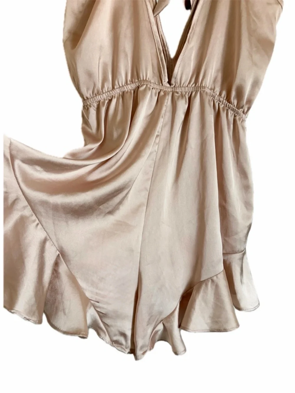 Selfie Leslie Gold Satin Style Romper Shorts Off Shoulder Size Small - Picture 12 of 14